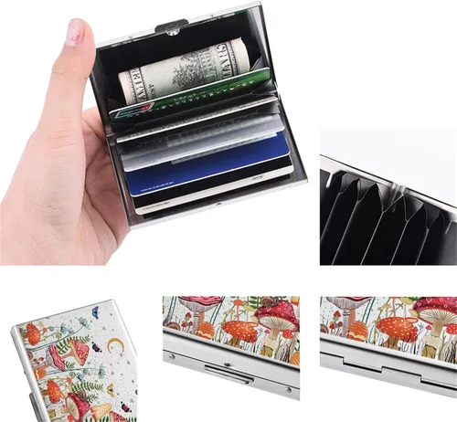 Miniatura 103 de BONSYL® Soporte para tarjetas de crédito, cartera delgada de metal con bloqueo RFID, con 6 ranuras para tarjetas, para mujeres y hombres.