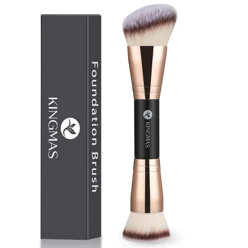 KINGMAS Brocha para base, brocha de maquillaje bronceador premium, pinceles de contorno de doble extremo, parte superior redonda plana y en ángulo,