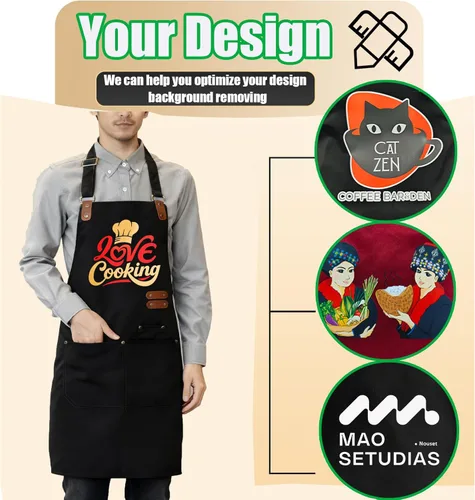 Miniatura 5 de BeautyWill Delantal personalizado personalizado para hombres y mujeres, delantales de cocina personalizados con bolsillos, nombre, texto, logotipo