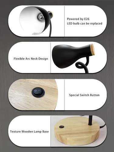 Miniatura 6 de LALISU Lámpara de escritorio de metal, lámpara de mesa, luces de lectura, lámparas de escritorio de arco para dormitorio, lámpara de cabecera