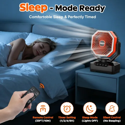 Miniatura 7 de COZII Ventilador portátil recargable, ventilador de batería de 20000 mAh de hasta 70 horas de funcionamiento, ventilador de campamento con luz LED