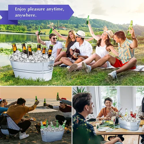 Miniatura 5 de IKAYAS - Cubos de hielo de 4 galones para fiestas, cubeta de hielo de metal galvanizado con cuchara para bar de cóctel, suministros de bar