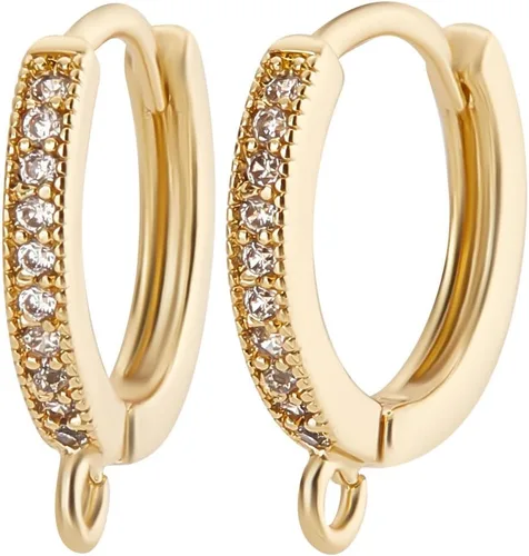 Beebeecraft 1 caja de 14 ganchos de circonita cúbica chapados en oro de 18 quilates, aretes de aro de clip francés con lazo para hacer aretes de