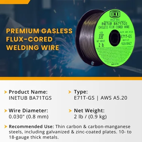 Miniatura 3 de Carrete de alambre de alma fundente sin gas BA71TGS de Inetub, de 0.030 pulgadas, 2 libras, para soldar acero al carbono