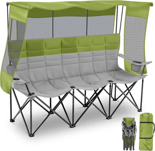 Miniatura 8 de Teenyyou Silla de camping para 3 personas con toldo – Silla de playa de gran tamaño con protección solar UV, sofá biplaza plegable resistente de 700