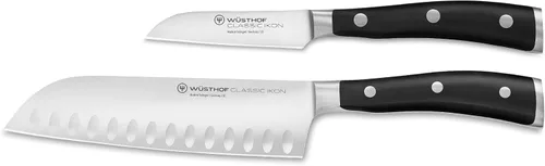 Wüsthof Classic IKON - Juego de cuchillos de chef asiáticos de 2 piezas, color negro
