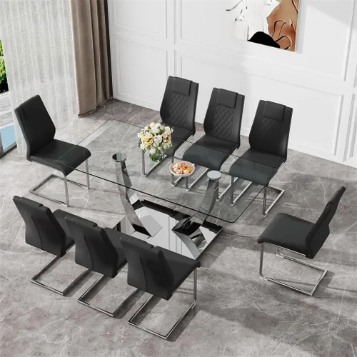 Miniatura 51 de Mesa de comedor moderna para mesa de comedor de mármol sintético de 4/6, 63 pulgadas, mesa de cocina rectangular, mesa de cocina y comedor de fácil