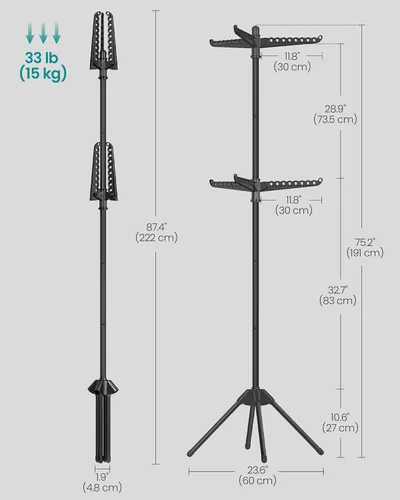 Miniatura 74 de SONGMICS ULLR510B01 - Estante de secado de ropa plegable de 59 pulgadas con 3 brazos giratorios para perchas, 4 patas, acero inoxidable, para 27