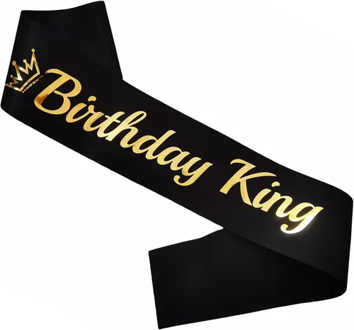 Banda de cumpleaños de tamaño King, color negro, banda de cumpleaños de lámina dorada para King, divertidas decoraciones de fiesta de cumpleaños,