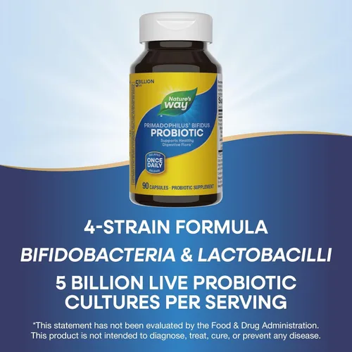 Miniatura 5 de Nature's Way Probiótico Primadophilus Bifidus, apoya la flora digestiva*, 5 mil millones de cultivos probióticos vivos por cápsula, lactobacilos