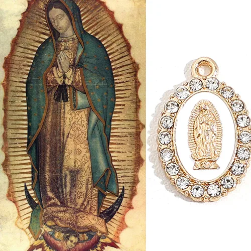 Miniatura 3 de 60 piezas Medallas Milagrosas de la Virgen María, Esmalte, Aleación, Pedrería, Nuestra Señora de Guadalupe, Conexión de Crucifijo para Hacer Joyería