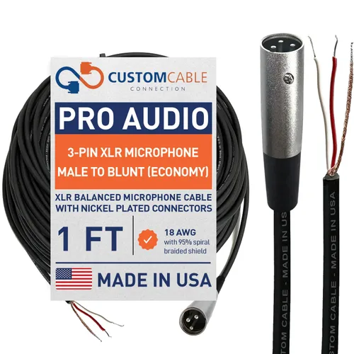 Miniatura 4 de 1 pie Custom Cable Connection Pro-Audio XLR Micrófono equilibrado hembra a Blunt 18 AWG Economy blindado Cable de instalación