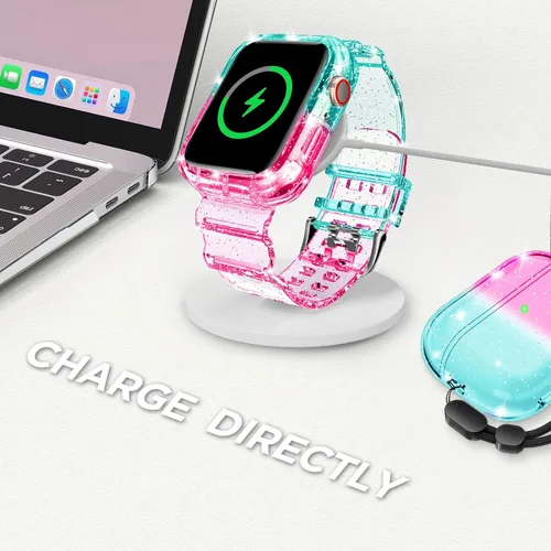 Miniatura 5 de DABAOZA - Correa compatible con Apple Watch de 49 mm, 46 mm, 45 mm, 44 mm, 42 mm, 41 mm, 40 mm, 38 mm, con protector, correa de TPU brillante