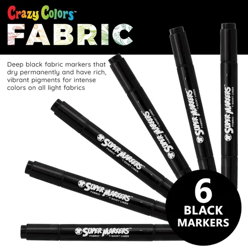 Miniatura 2 de U.S. Art Supply Super Marcadores Negros de Doble Punta para Tela Permanentes para Ropa - Juego de 6 Bolígrafos de Tela con Tinta Permanente