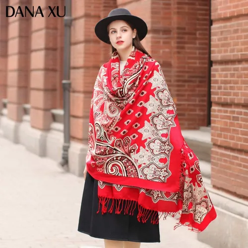 Miniatura 69 de DANA XU Manta de pashmina extragrande 100% de lana merina, bufanda de viaje, bufanda de cachemira para mujer, otoño e invierno, chal de gran