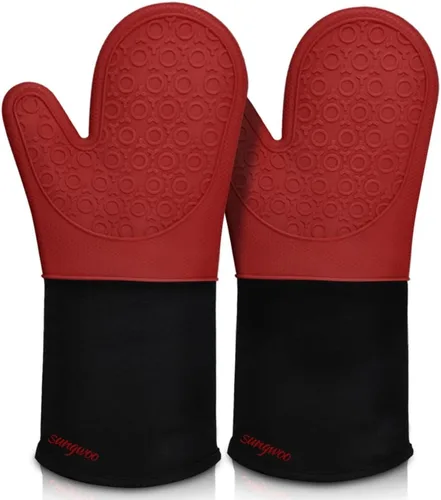 Miniatura 17 de sungwoo Guantes de horno de silicona extralargos, resistentes al calor, con forro acolchado, agarre texturizado antideslizante, perfectos para Verde