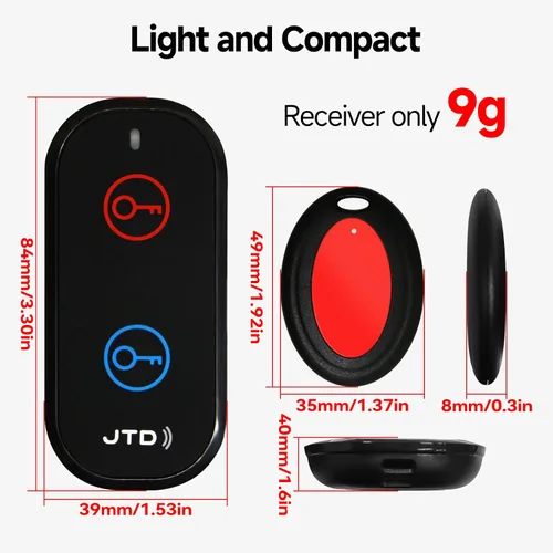Miniatura 2 de JTD Localizador de llaves con sonido, buscador remoto – 2 receptores, 1 llavero de seguimiento de coche, 85 dB de ruido, rastreador de rango de 131