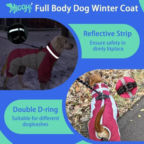 Miniatura 4 de MIGOHI Abrigo de cuerpo completo para perro - Abrigo de invierno reflectante para perros pequeños con arnés, chaqueta de cuello tortuga de forro