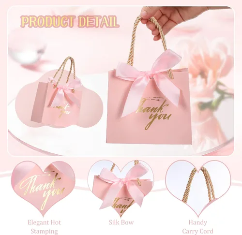 Miniatura 7 de Colarr 120 bolsas pequeñas de regalo de agradecimiento, mini bolsas para dulces con asas y cinta de lazo para bodas, cumpleaños, baby shower, Rosa