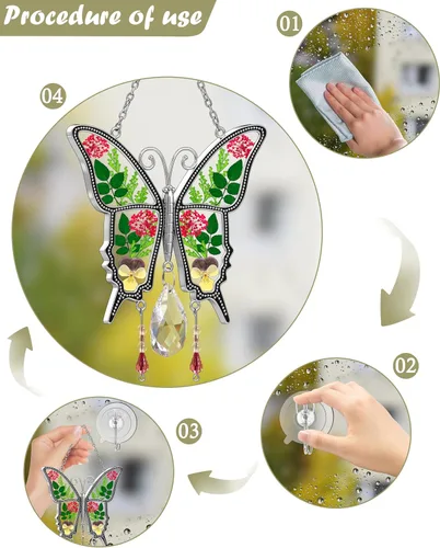 Miniatura 7 de KY&BOSAM Atrapasoles de cristal con diseño de mariposa para colgar ventanas, chaim de viento con flor preservada y dije de corazón de metal, regalo