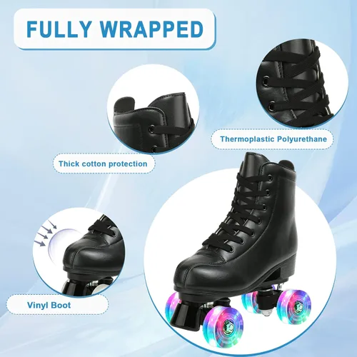 Miniatura 3 de Jessie - Patines de piel sintética ajustables de cuatro ruedas de alta calidad para mujeres, hombres, niños y niñas - Interior y exterior Rueda Flash
