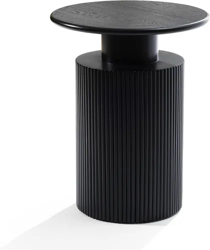 Miniatura 9 de LuxenHome - Mesa auxiliar redonda negra de 21 pulgadas, mesa auxiliar negra acanalada para espacios pequeños, mesa auxiliar redonda moderna