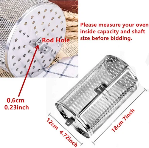4.7 x 7.1 in de acero inoxidable asador parrilla asador horno horno cesta horno asado rotatorio para cacahuete seco nueces granos de café barbacoa