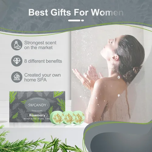 Miniatura 3 de SWCANDY - Vaporizadores de ducha de aromaterapia, regalos de cumpleaños para mujeres, esenciales de viaje, 8 piezas de romero, bombas de baño