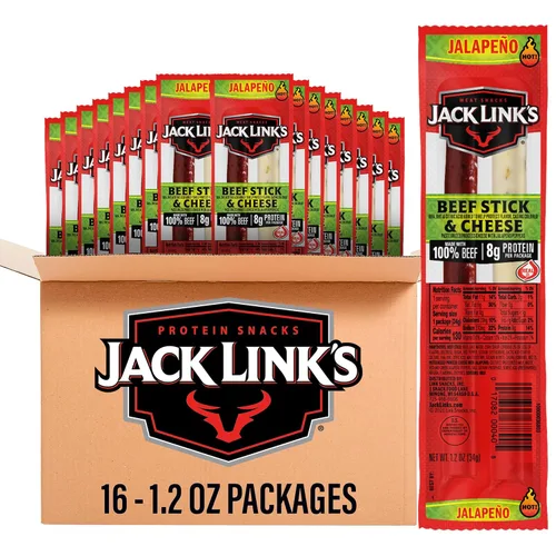 Jack Link's Jalapeño - Combo de carne y queso, paquete de aperitivos picantes, 100% palito de carne de res y queso hecho con queso real de