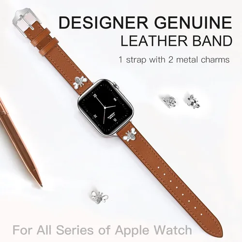 Miniatura 2 de JR.DM Correas de cuero delgadas compatibles con Apple Watch Band 1.496 in 1.575 in 1.614 in 1.654 in 1.732 in 1.772 in 1.811 in 1.929 in, correa