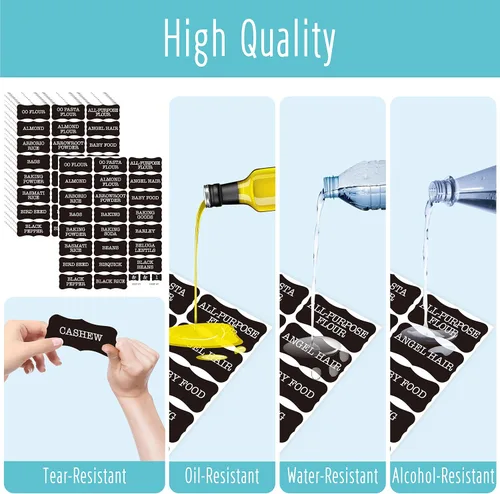 Miniatura 3 de Hebayy 308 etiquetas para despensa de alimentos, 280 etiquetas preimpresas para harina, pasta, lentejas, granos, condimentos y aceite, 28 en blanco