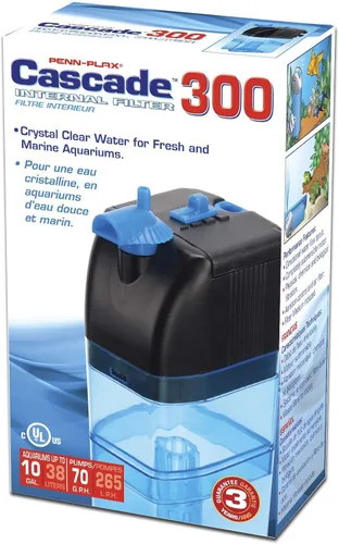 Penn-Plax Cascade 300 Filtro Interno Completamente Sumergible – Proporciona Filtración Física, Biológica y Química para Acuarios y Tanques de