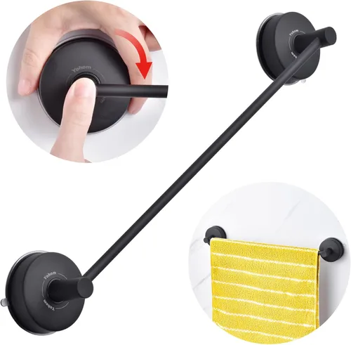 YOHOM Toallero con ventosa para ducha, 17 pulgadas, de acero inoxidable, toallero de baño con succión, toallero de mano al vacío para puerta de