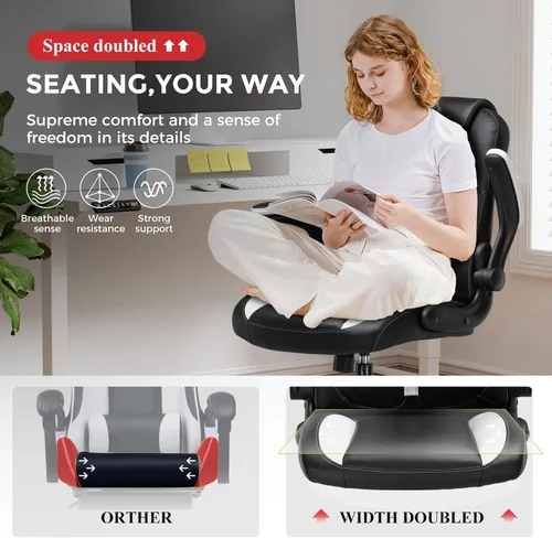 Miniatura 5 de COMHOMA Silla ergonómica para juegos de oficina para adultos, con soporte lumbar, brazos abatibles, altura ajustable, ruedas giratorias de piel