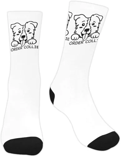 Miniatura 6 de Calcetines blancos para mujeres y hombres, lindo diseño con borde collie para perros en ellos, genial diseño novedoso para el trabajo, gimnasio