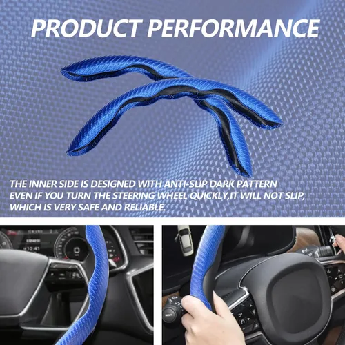Miniatura 6 de 2 fundas de volante de fibra de carbono de ajuste universal, antideslizante, protector de volante segmentado, accesorios interiores de automóvil Azul