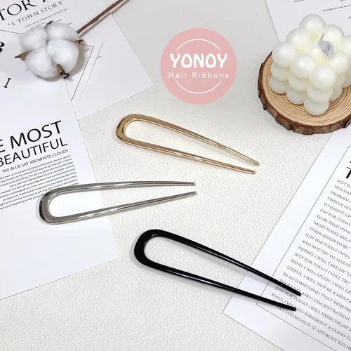 Miniatura 7 de YONOY 3 pinzas de metal para el cabello francés, en forma de U, 2 puntas para moños, horquilla de cabello con torsión francesa, palos