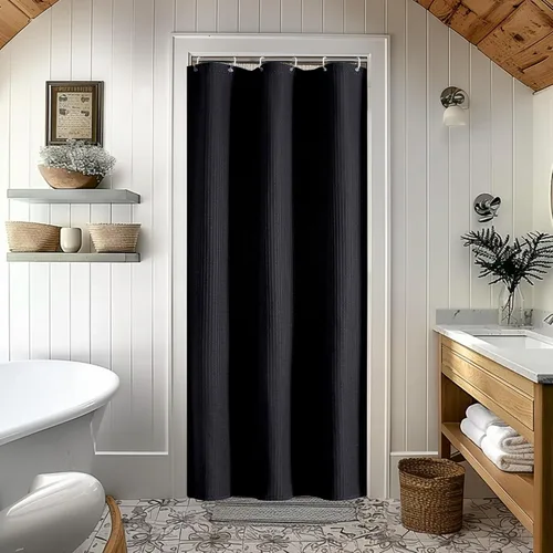 OVZME Juego de cortina de ducha de tela para cabina - 36x72, tejido de gofre 230GSM, cortinas de ducha pequeñas para cabina estrecha, cortina de