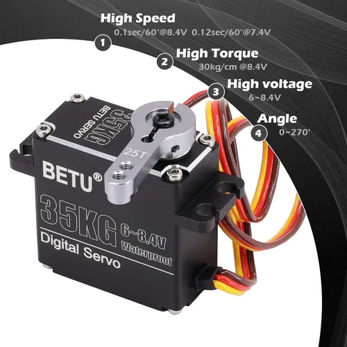 Miniatura 5 de Servo Waterpoof de 77.2 lbs, caja completa de aluminio y servo de engranajes de acero inoxidable, servo de alto par compatible con 1/6,1/8, 1/10
