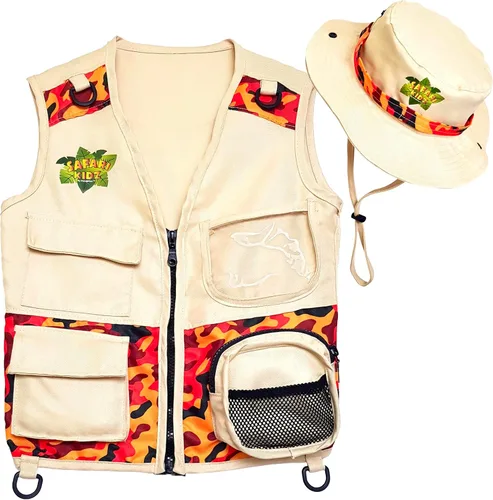 Miniatura 7 de Safari Kidz - Kit de explorador al aire libre, juego de chaleco y sombrero de camuflaje bronceado, aventuras de la naturaleza en el patio trasero