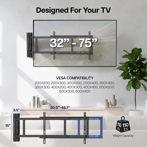 Miniatura 4 de VIVO Soporte de pared eléctrico de acero de perfil bajo para pantallas de plasma LCD LED de 32 a 75 pulgadas, soporte motorizado para TV con giro