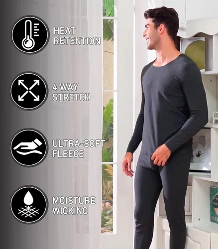 Miniatura 3 de YRW Ropa interior térmica para hombre con forro polar largo conjunto de capa base para clima frío M-4XL