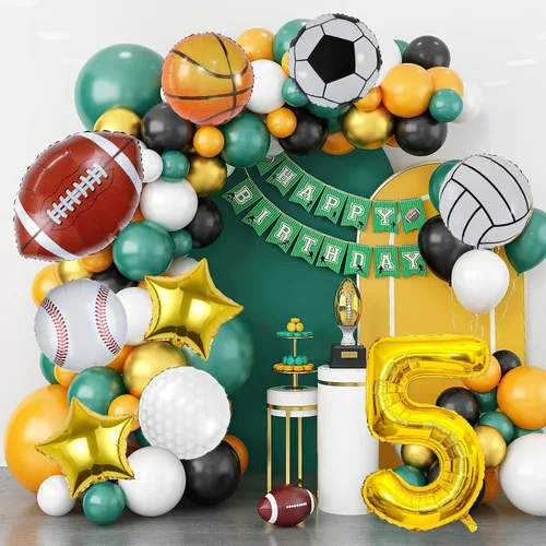 Miniatura 6 de 9 globos deportivos, fútbol, baloncesto, béisbol, voleibol, golf y fútbol, globo de aluminio de Mylar con número de cumpleaños deportivo