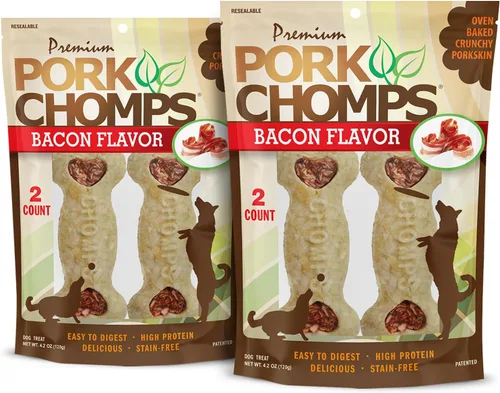 Miniatura 9 de Pork Chomps Masticables para perros, huesos crujientes de 4 pulgadas, sabor a tocino y pollo, 12