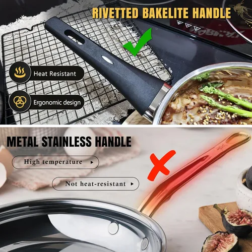 Miniatura 3 de Meythway - Juego de 14 piezas de utensilios de cocina de acero inoxidable para estufas de inducción – Ollas y sartenes no tóxicas con mangos