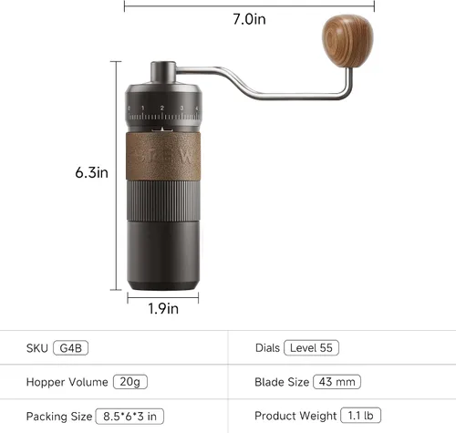Miniatura 8 de HiBREW G4B - Molinillo de café manual con esfera ajustable externa, molino de rebabas cónicas de aluminio, ajustes numéricos y estuche de viaje