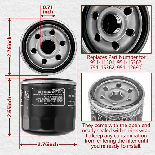 Miniatura 6 de 951-11501 Filtro de aceite para MTD Cub Cadet Troybilt 951-15362 751-15362 951-12690 Se adapta a cortacésped LS27 LS33 TB30 TB30R TB33LS TB42