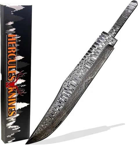 Miniatura 14 de Cuchillo de caza de hoja en blanco de acero de Damasco forjado a mano personalizado Kukri Bowie Blade Damasco Billet Camping, supervivencia