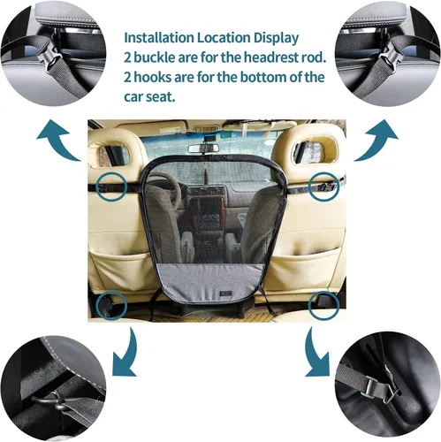 Miniatura 5 de Petsfit Barrera de coche para perro, barrera para mascotas, malla para asiento trasero de perro con cuerda de ajuste y gancho, adecuada