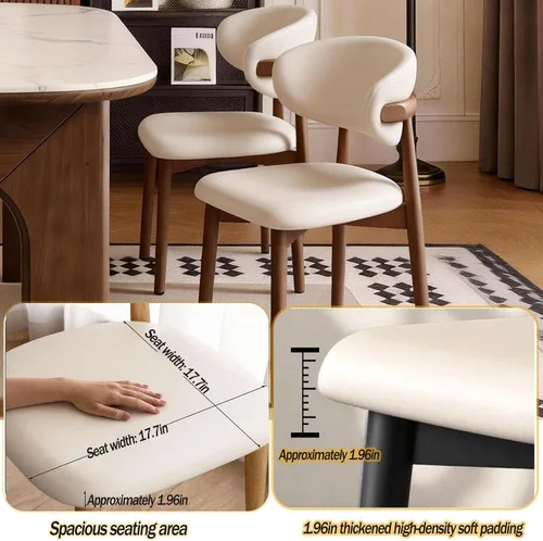 Miniatura 5 de Juego de 2 sillas de comedor de cocina, sillas de comedor tapizadas, sillas laterales de comedor sin brazos de cuero con patas de madera maciza